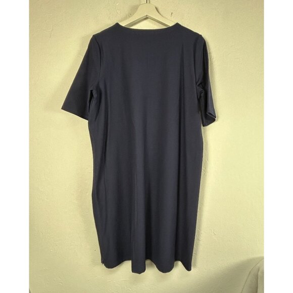 Eileen Fisher Womens Navy Washable Stretch Crepe Side Zip Shift Dress Large NWOT - Picture 2 of 8